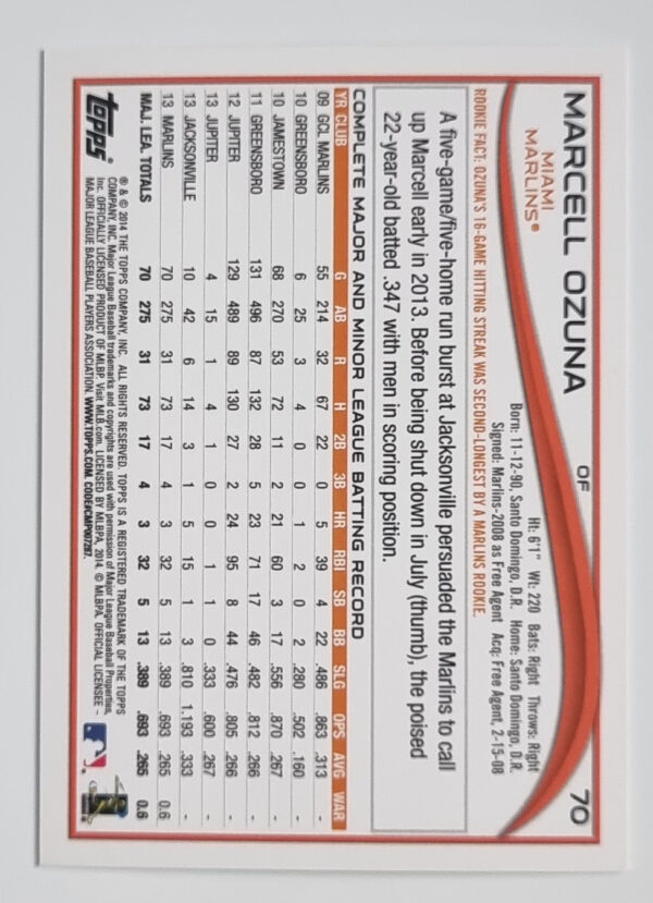 2014 Topps #70 Marcell Ozuna – Image 2