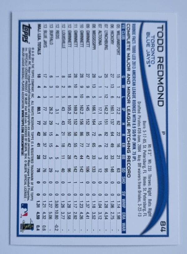2014 Topps #84 Todd Redmond – Image 2