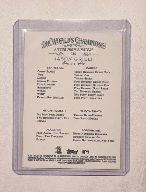 2014 Topps Allen and Ginter #344 Jason Grilli SP – Image 2