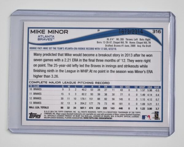 2014 Topps Gold #316 Mike Minor – Image 2