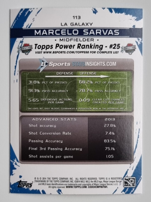 2014 Topps MLS #113 Marcelo Sarvas – Image 2