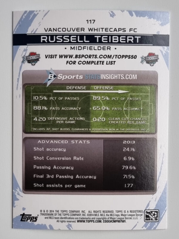 2014 Topps MLS #117 Russell Teibert – Image 2