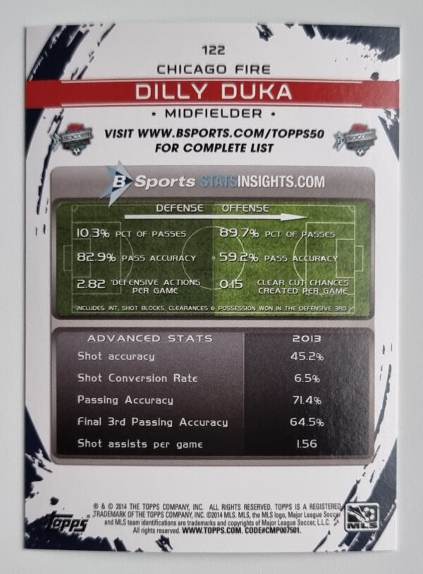 2014 Topps MLS #122 Dilly Duka – Image 2