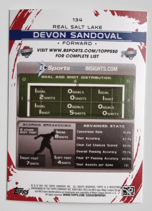 2014 Topps MLS #134 Devon Sandoval – Image 2