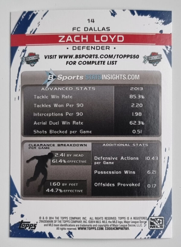 2014 Topps MLS #14 Zach Loyd – Image 2