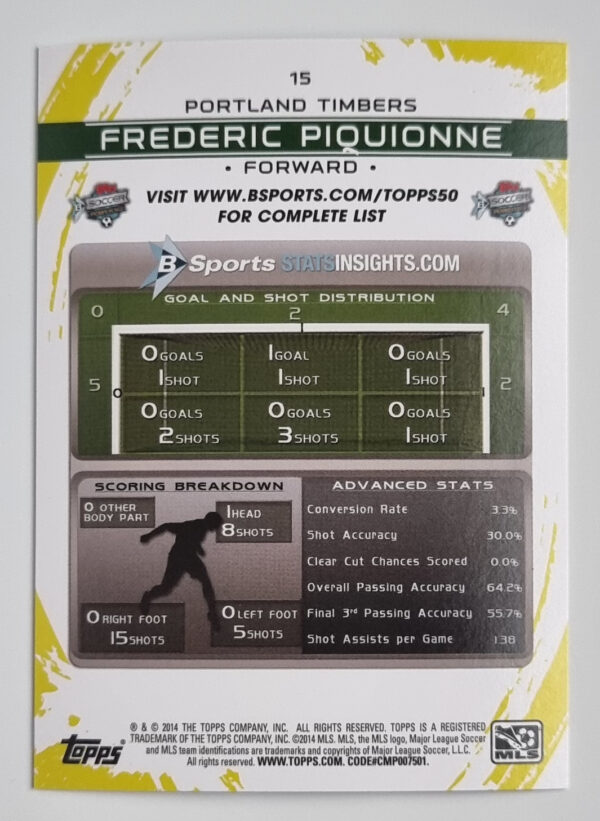 2014 Topps MLS #15 Frederic Piquionne – Image 2