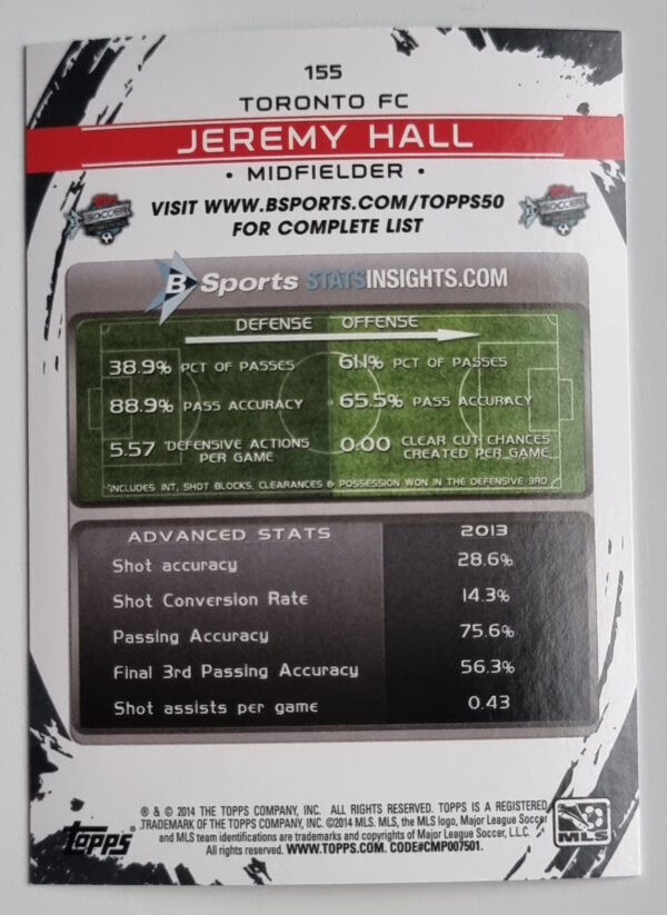 2014 Topps MLS #155 Jeremy Hall – Image 2