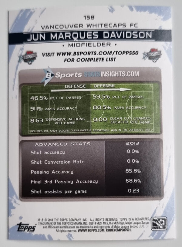 2014 Topps MLS #158 Jun Marques Davidson – Image 2