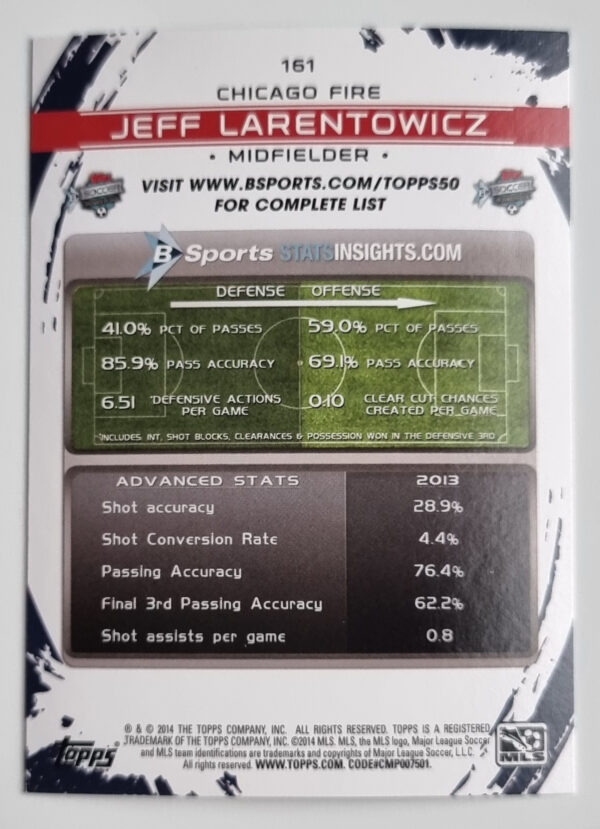 2014 Topps MLS #161 Jeff Larentowicz – Image 2