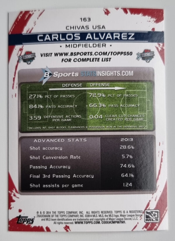 2014 Topps MLS #163 Carlos Alvarez – Image 2