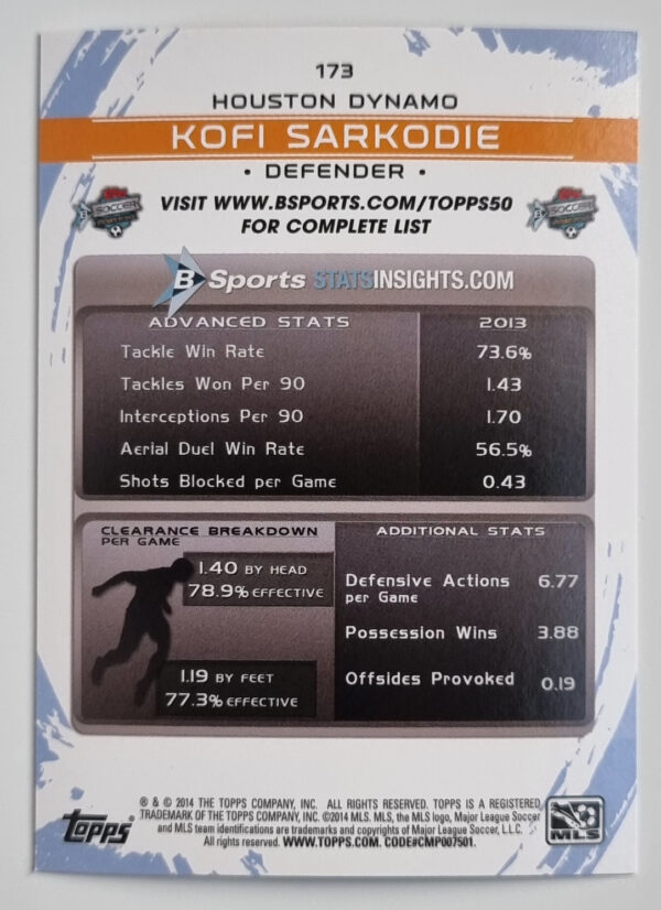 2014 Topps MLS #173 Kofi Sarkodie – Image 2