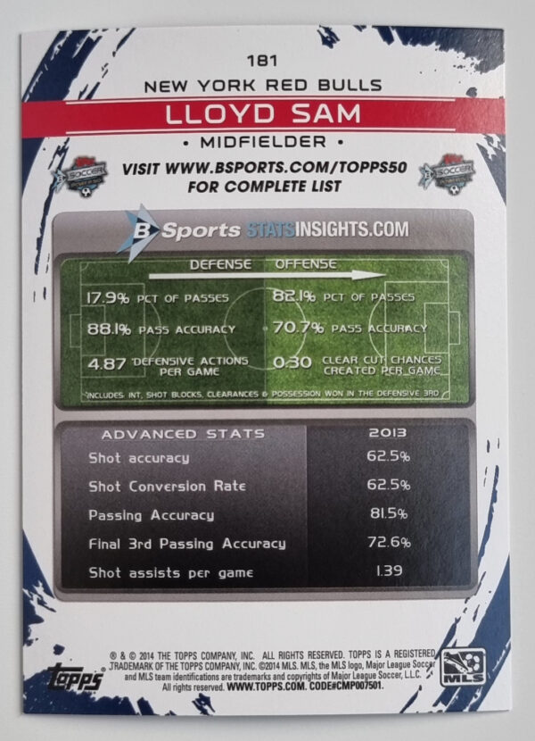 2014 Topps MLS #181 Lloyd Sam – Image 2