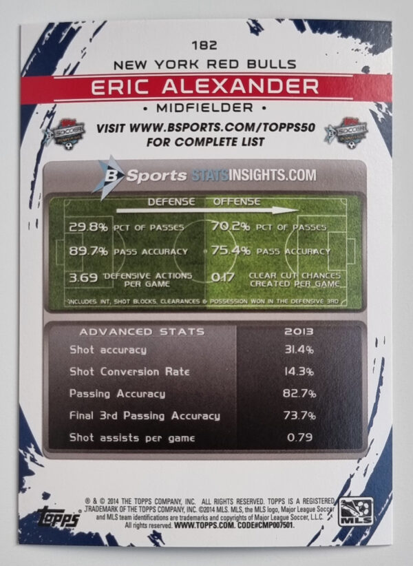 2014 Topps MLS #182 Eric Alexander – Image 2