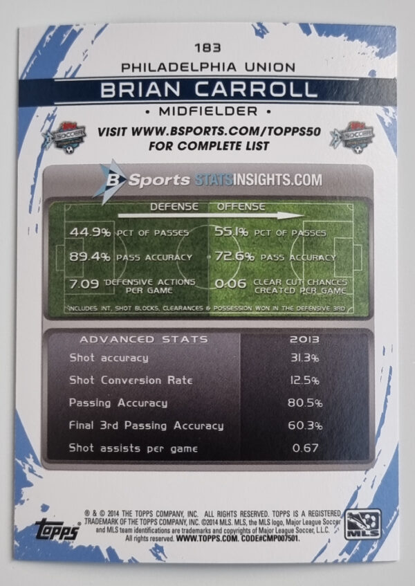2014 Topps MLS #183 Brian Carroll – Image 2