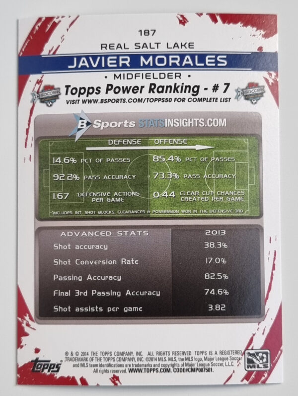 2014 Topps MLS #187 Javier Morales – Image 2