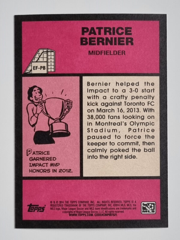 2014 Topps MLS 1976-77 English Footballers #EFPB Patrice Bernier – Image 2