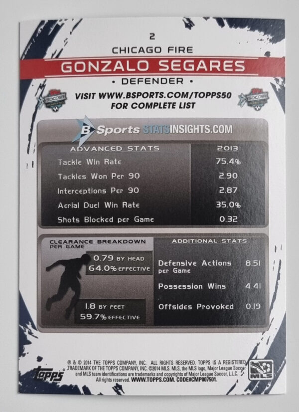 2014 Topps MLS #2 Gonzalo Segares – Image 2