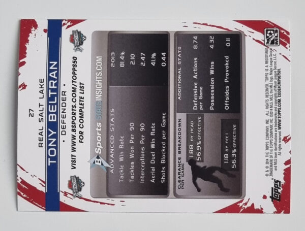 2014 Topps MLS #27 Tony Beltran – Image 2