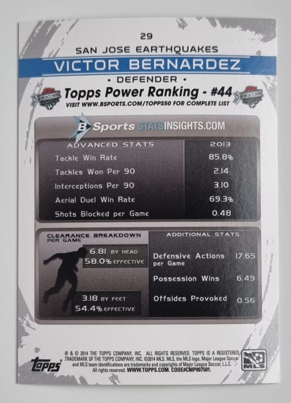 2014 Topps MLS #29 Victor Bernardez – Image 2