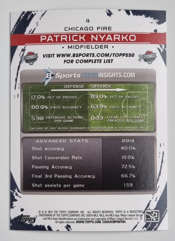 2014 Topps MLS #4 Patrick Nyarko – Image 2