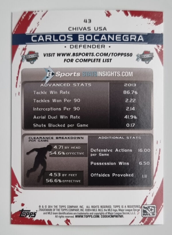 2014 Topps MLS #43 Carlos Bocanegra – Image 2
