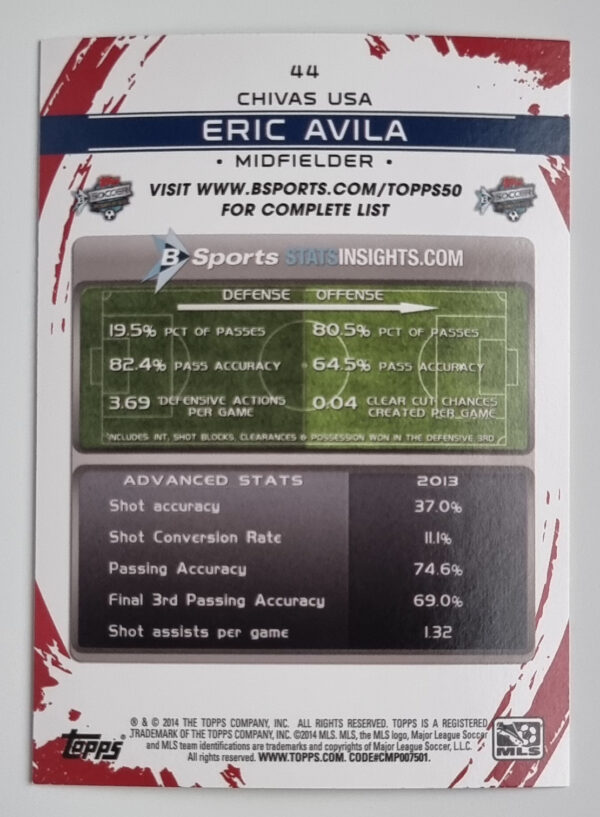 2014 Topps MLS #44 Eric Avila – Image 2
