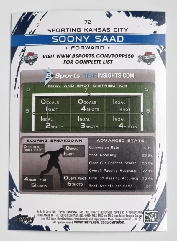 2014 Topps MLS #72 Soony Saad – Image 2