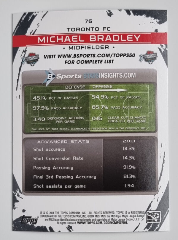 2014 Topps MLS #76 Michael Bradley – Image 2
