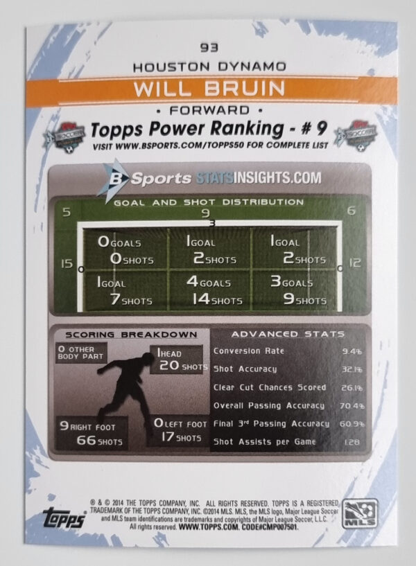 2014 Topps MLS #93 Will Bruin – Image 2