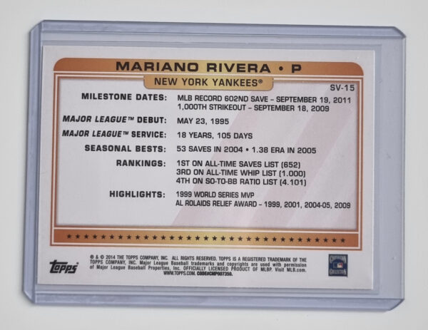 2014 Topps Super Veteran #SV15 Mariano Rivera – Image 2