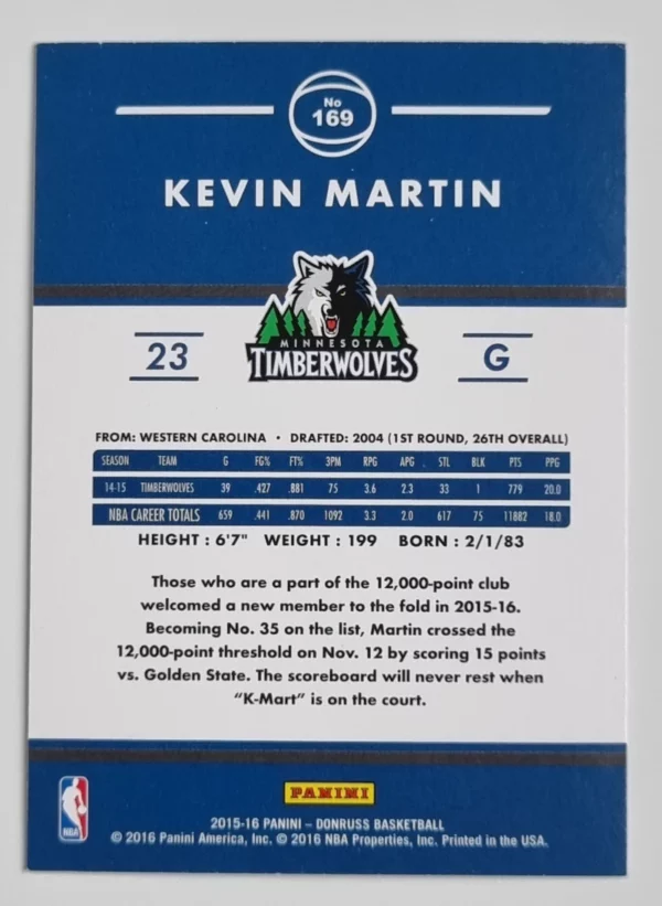 2015-16 Donruss #169 Kevin Martin – Image 2