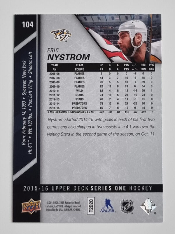 2015-16 Upper Deck #104 Eric Nystrom – Image 2