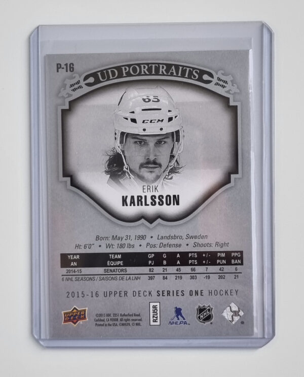 2015-16 Upper Deck UD Portraits #P16 Erik Karlsson – Image 2
