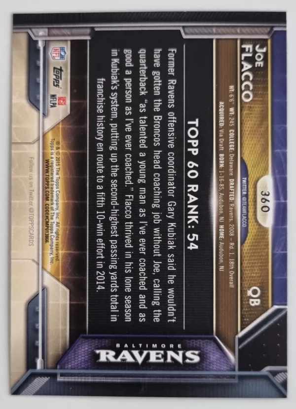 2015 Topps #360 Joe Flacco T60 – Image 2