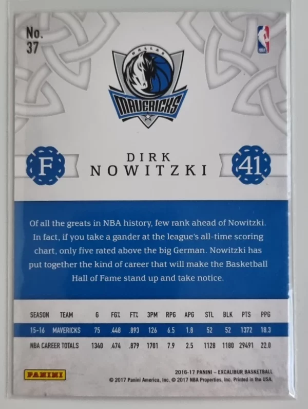 2016-17 Panini Excalibur #37 Dirk Nowitzki – Image 2