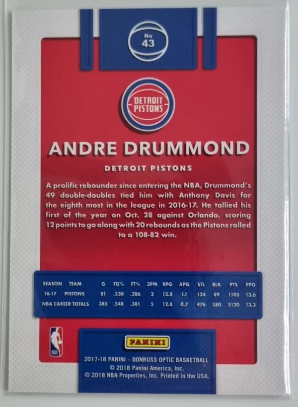 2017-18 Donruss Optic #43 Andre Drummond – Image 2