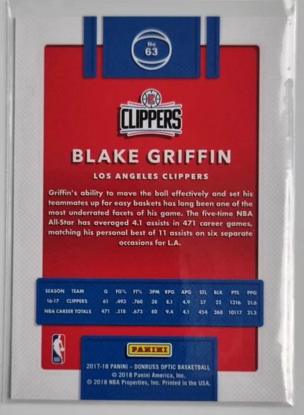2017-18 Donruss Optic #63 Blake Griffin – Image 2