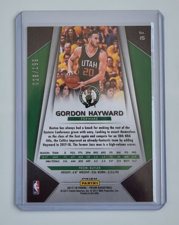 2017-18 Panini Prizm Prizms Blue #15 Gordon Hayward – Image 2