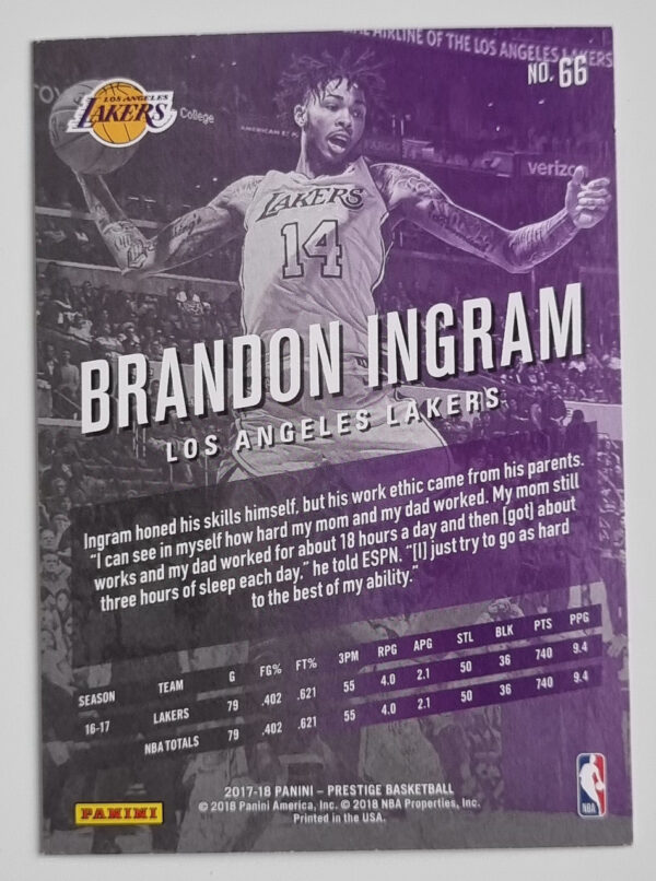 2017-18 Prestige #66 Brandon Ingram – Image 2
