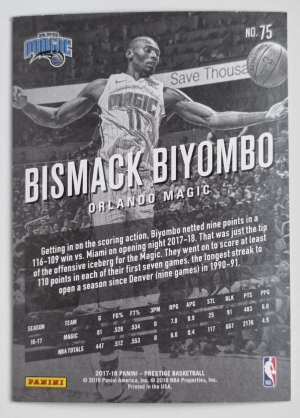 2017-18 Prestige #75 Bismack Biyombo – Image 2
