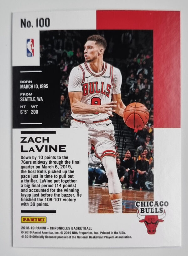 2018-19 Panini Chronicles #100 Zach LaVine – Image 2