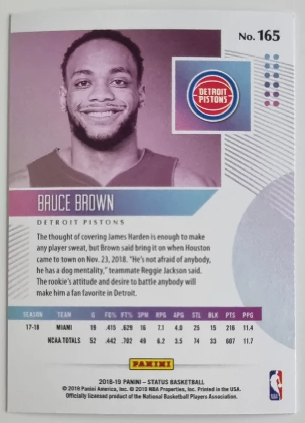 2018-19 Panini Status #165 Bruce Brown – Image 2