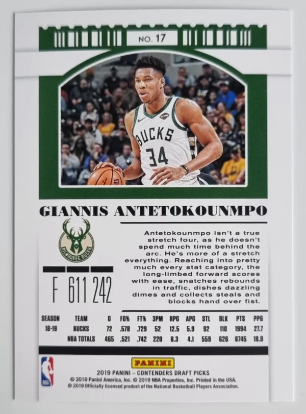 2019-20 Panini Contenders Draft Picks #17 Giannis Antetokounmpo – Image 2