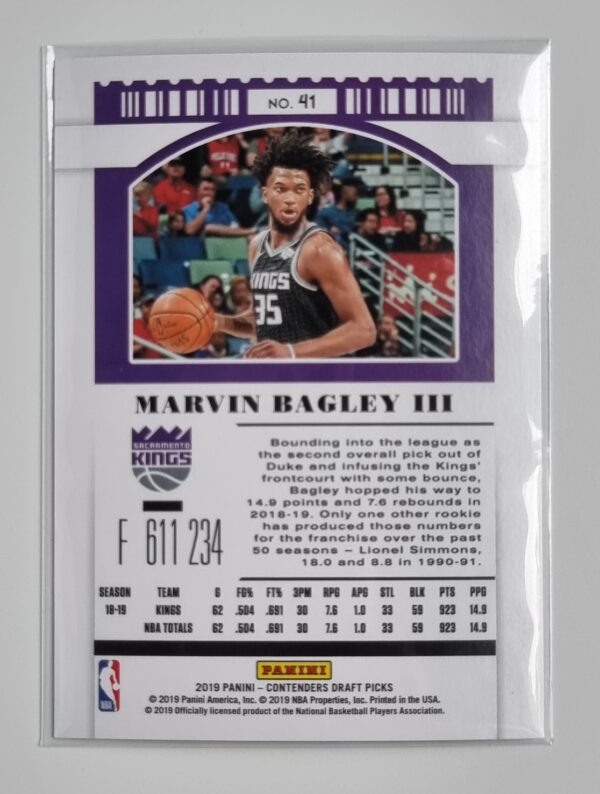 2019-20 Panini Contenders Draft Picks Draft Ticket Red Foil #41 Marvin Bagley III – Image 2