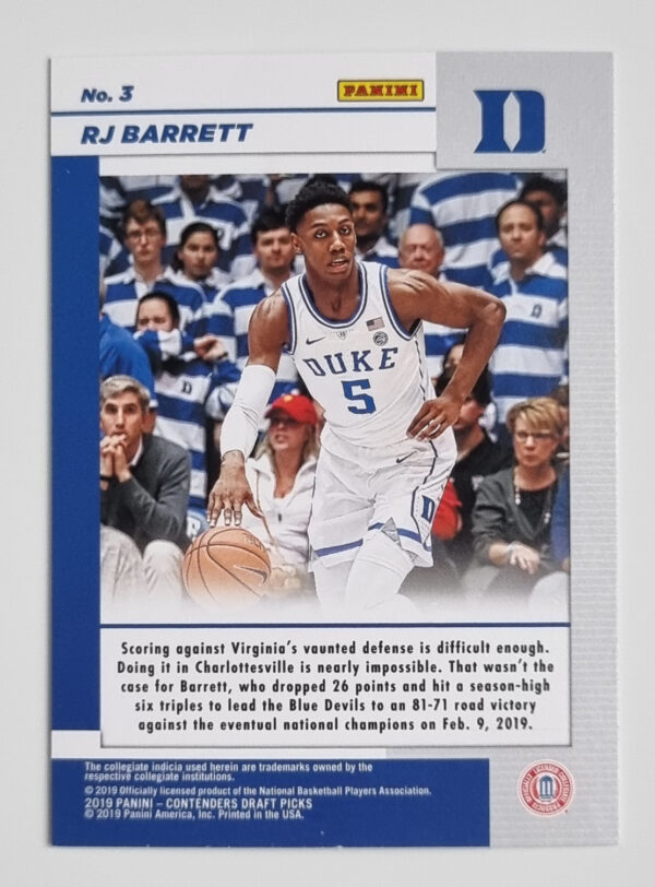 2019-20 Panini Contenders Draft Picks Game Day Tickets #3 RJ Barrett – Image 2