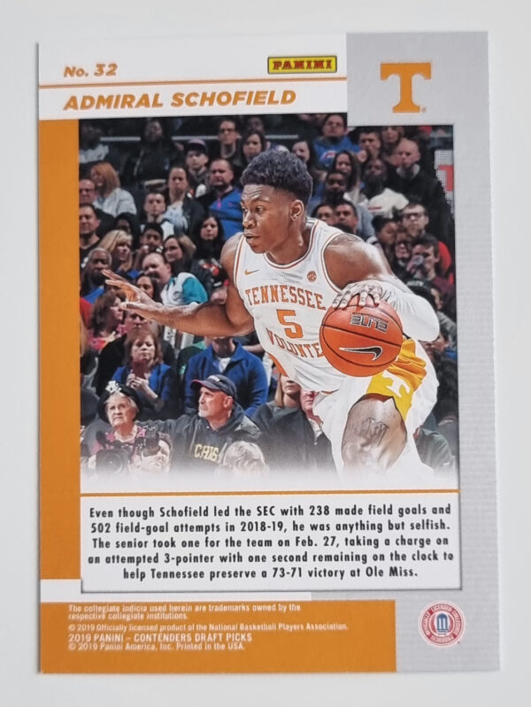 2019-20 Panini Contenders Draft Picks Game Day Tickets #32 Admiral Schofield – Image 2