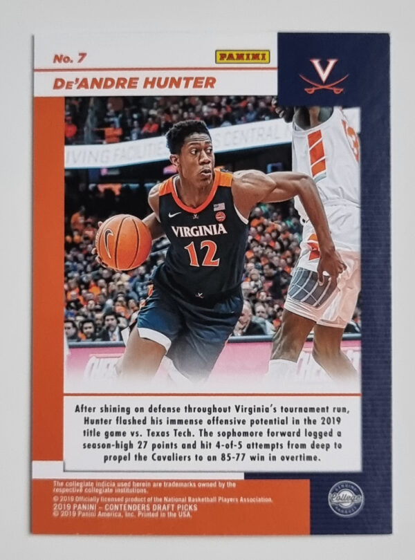2019-20 Panini Contenders Draft Picks Game Day Tickets #7 De'Andre Hunter – Image 2