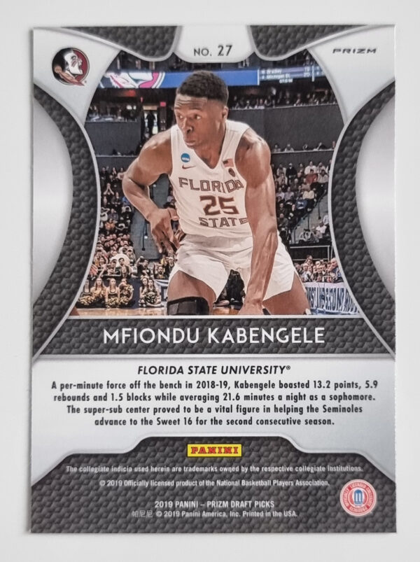 2019-20 Panini Prizm Draft Picks Prizms Red #27 Mfiondu Kabengele – Image 2