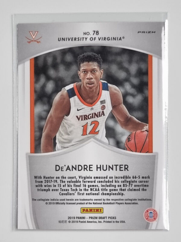 2019-20 Panini Prizm Draft Picks Prizms Red #78 De'Andre Hunter CR – Image 2