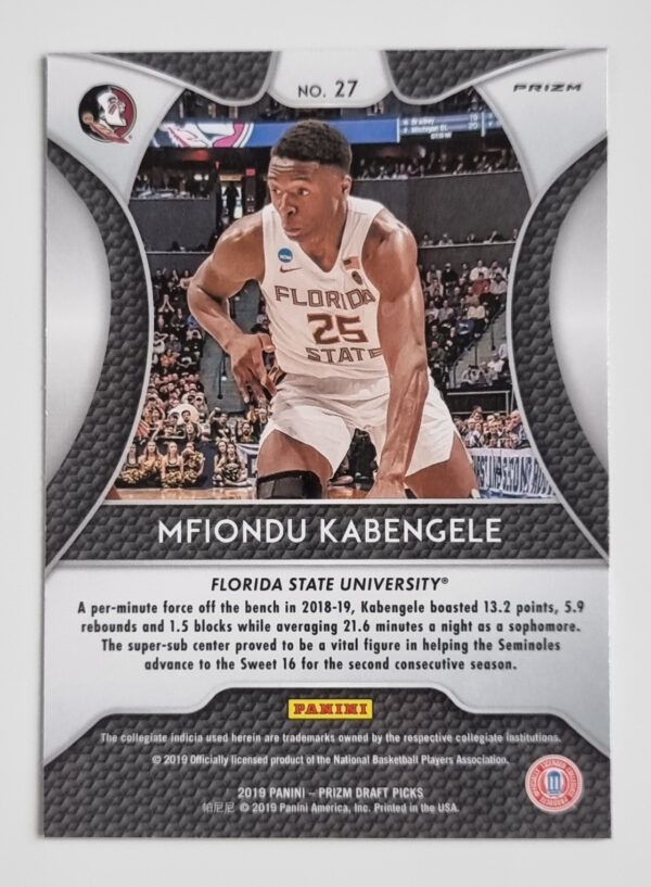 2019-20 Panini Prizm Draft Picks Prizms Silver #27 Mfiondu Kabengele – Image 2